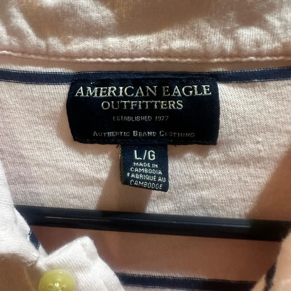 American Eagle Men’s Pink‎ Striped Short Sleeve Cotton Polo Preppy Large